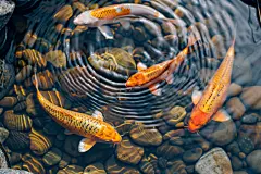 争食虫饵的水池中锦鲤摄影图片