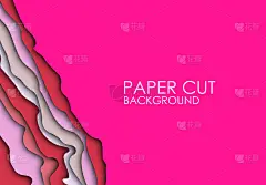 剪纸的背景。抽象现实的纸装饰设计纹理与纸板波浪粉色层。3 d救援。雕刻艺术。矢量插图。封面布局设计模