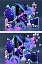 超酷黑色夜店渐变气球美陈拍照框c4d立体