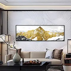 纯手绘油画日照金山新中式客厅沙发背景墙装饰画现代轻奢横版挂画-淘宝网