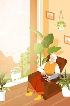 卡通春季新春初春立春植物花卉春分家居生活方式关爱老人矢量插画正版高清图片下载-视觉中国VCG.COM