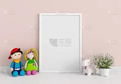 儿童房模型的空白相框，3D渲染