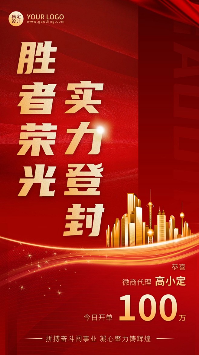 微商业绩开单喜报表彰喜庆风手机海报