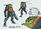 Final modelsheet for a character that had already passed through a number of hands.  I think Zak Foreman had done a treatment.   Anyway, techy frog thing.  You love it!