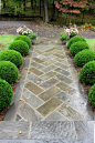 Flagstone Front Walkway in Herringbone Pattern traditional-garden
