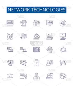 网络技术线图标设置.网络、技术、局域网、广域网、路由器、交换机、桥梁、模块设计集