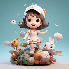 孩童卡通人像模型女孩场景人物小孩模型图片