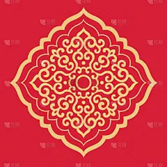 常规内容-中国风系列插画风红色背景金色花卉装饰花纹