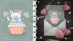 可爱的,猫,贺卡,背景分离,纺织品,蛋糕,玩具,信封,小的,儿童