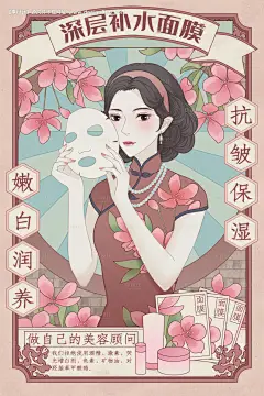 编号：20211003164718629【享设计】源文件下载-医美面膜复古民国插画海报