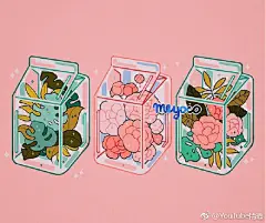 ins上博主meyo的一组插画。满满的夏日气息，大家感受一下...... ​