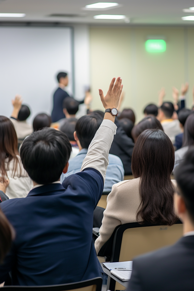 举手提问公开课培训讲座多人会议摄影图片