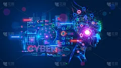 人工智能。人工智能。计算机神经网络。机器学习。机器人或半机械人头。
