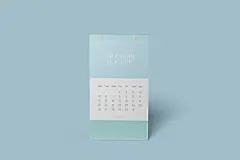 简洁清新青色白色挂历台历场景样机