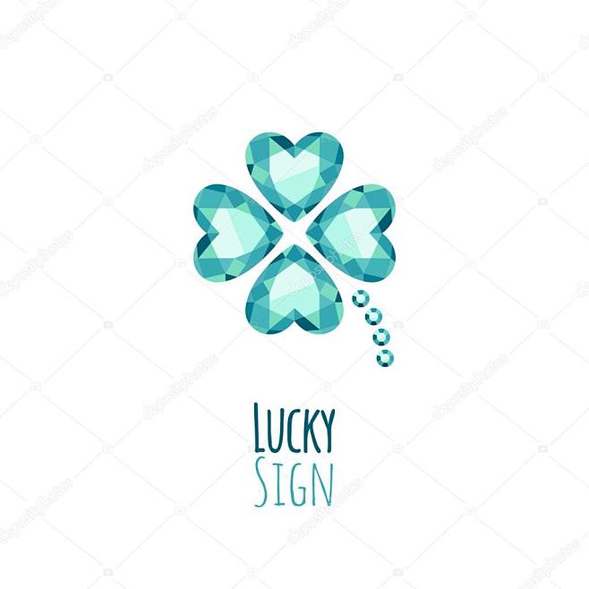 绿色宝石幸运四叶草图标标识矢量图