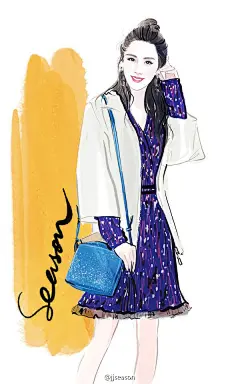 #jjseason插画# #时尚##插画# ---刘诗诗 巴黎浪漫街拍#巴黎时装周#。 @北坤人素材