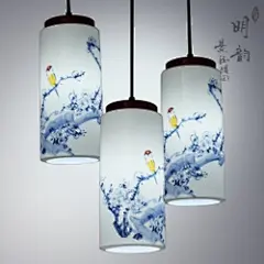 餐厅灯现代简约中式古典三头吊灯饭厅灯具餐桌灯饰明韵手绘青花瓷