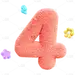 数字4倒计时毛绒数字3D贴纸