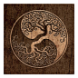 Tree of Life Yin Yang with Wood Grain Effect Card