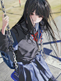少女黑长直制服荡秋千