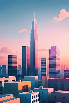 城市扁平风美式插画