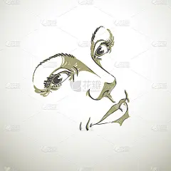 单色手绘女性脸部剪影，五官精致