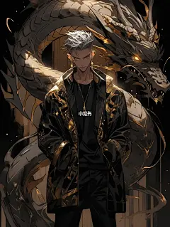 十二生肖系列-辰龙，赛博朋克壁纸，黑金。