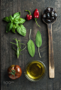 Vegetables and herbs on dark rustic wooden background. Greek black olives, fresh green sage,... by Anna Ivanova on 500px