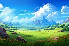 蓝天白云草地唯美壁纸