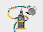 This may contain: the big ben clock tower is surrounded by colorful shapes