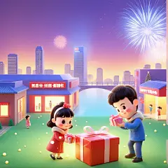 00008-3274564507-cartoon rendering,(warm tone),cartoon,clay texture,3d,rending,hazy edge light,HD,highres,panorama,_spring festival,night,street,