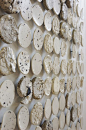 Margaret Boozer - Dichotomy of Dirt , 2007  Black stoneware, Stancill Stoneware, Porcelain, white earthenware  65” x 30 ” x 1.5”