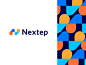 Nextep geometry n letter step pattern technology identity abstract flat icon mark clever branding minimal logo