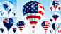 创意国旗热气球设计矢量素材，素材格式：EPS，素材关键词：热气球,英国,国旗,美国,星条旗,俄罗斯,生活百科,挪威