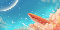 手绘唯美星空与鲸原创插画海报