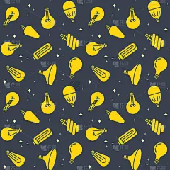 无缝矢量图案与灯泡。灯泡和灯泡，创意或创新符号。用于布料、纸张、包装、纺织品、海报、墙纸或背景