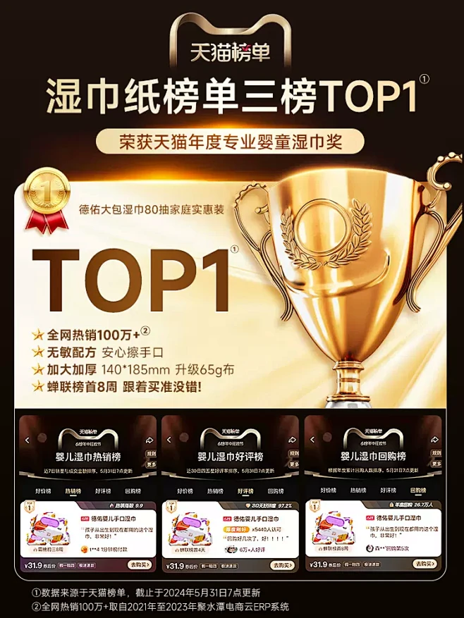 德佑婴儿湿巾纸新生手口专用屁宝宝幼儿童湿...