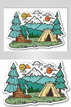 AI数字艺术户外露营插画贴纸元素-众图网