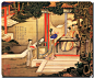 月漫清游图 作者：陈枚，绢本设色 纵37厘米 横31．8厘米 北京故宫博物院藏。