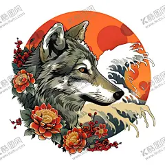 浮世绘风格狼纹身图图片 【酷图网】浮世绘,插画,狼,绘画,纹身,美术,壁纸,创意狼,狼元素,绘画元素,狼图案,狼印章,狼剪影