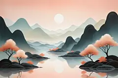 新中式国风扁平山水意境插画