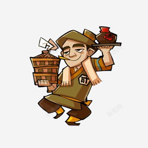 端着酒的古代店小二 创意素材