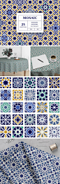 万花筒般的马赛克图案合集包 Mosaic Patterns Vector Set :  