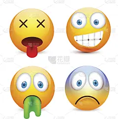 蓝眼睛的笑脸，表情包。黄脸带着情绪。面部表情。3 d现实emoji。伤心,高兴,生气的脸。有趣的卡通