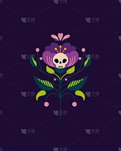 带骷髅的装饰性花。矢量手绘图。万圣节的花，亡灵节。传统的墨西哥模式。设计t恤，海报。平面向量插图。