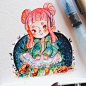 马克笔手绘彩色少女
