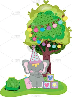 可爱的,小的,象,派对帽,儿童,婴儿,立方体,华丽的,性格,庆祝