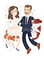 Wedding Portrait : Personal commission for a wedding gift - a portrait featuring the lovely couple and their two dogs.