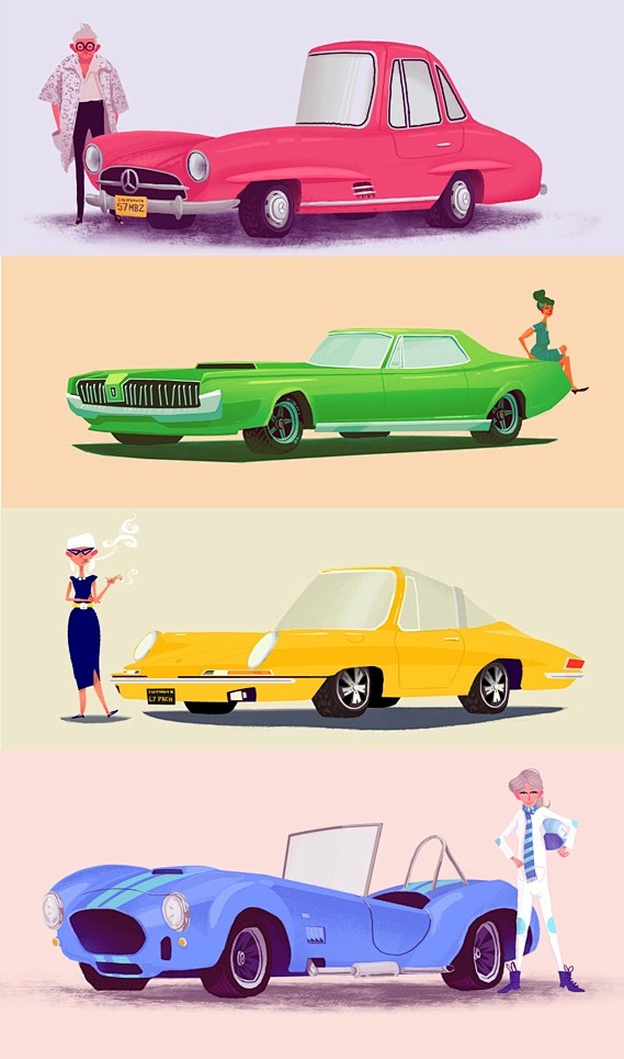 五彩卡通汽车插画设计封面大图
