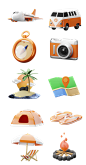 旅行帐篷地图遮阳伞拖鞋飞机指南针免抠3D图标icon素材元素_P